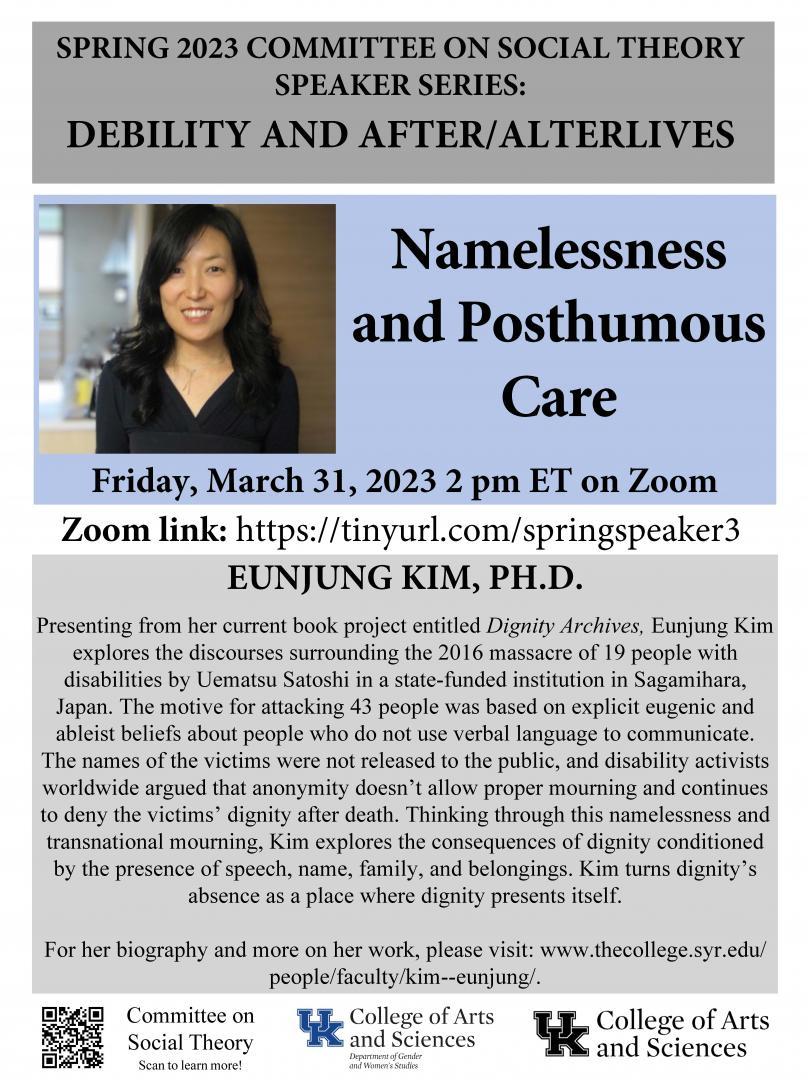 Flyer with photo of the speaker, title of the talk, description of the talk, and a Zoom link